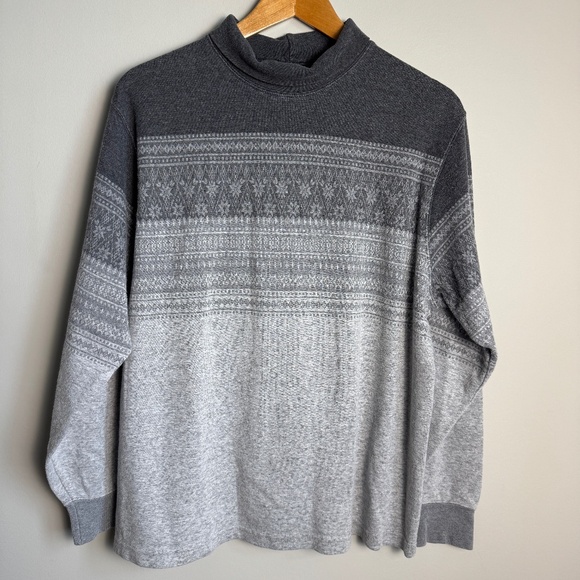 Lands' End Women's Sweater Long Sleeve Fair Isle Turtle Neck Lightweight Gray XL - Picture 1 of 13